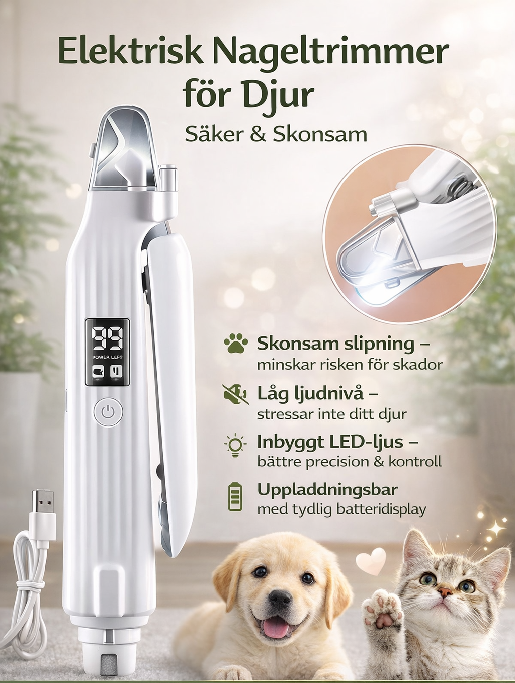 2-i-1 Elektrisk Klotrimmer för Hund & Katt